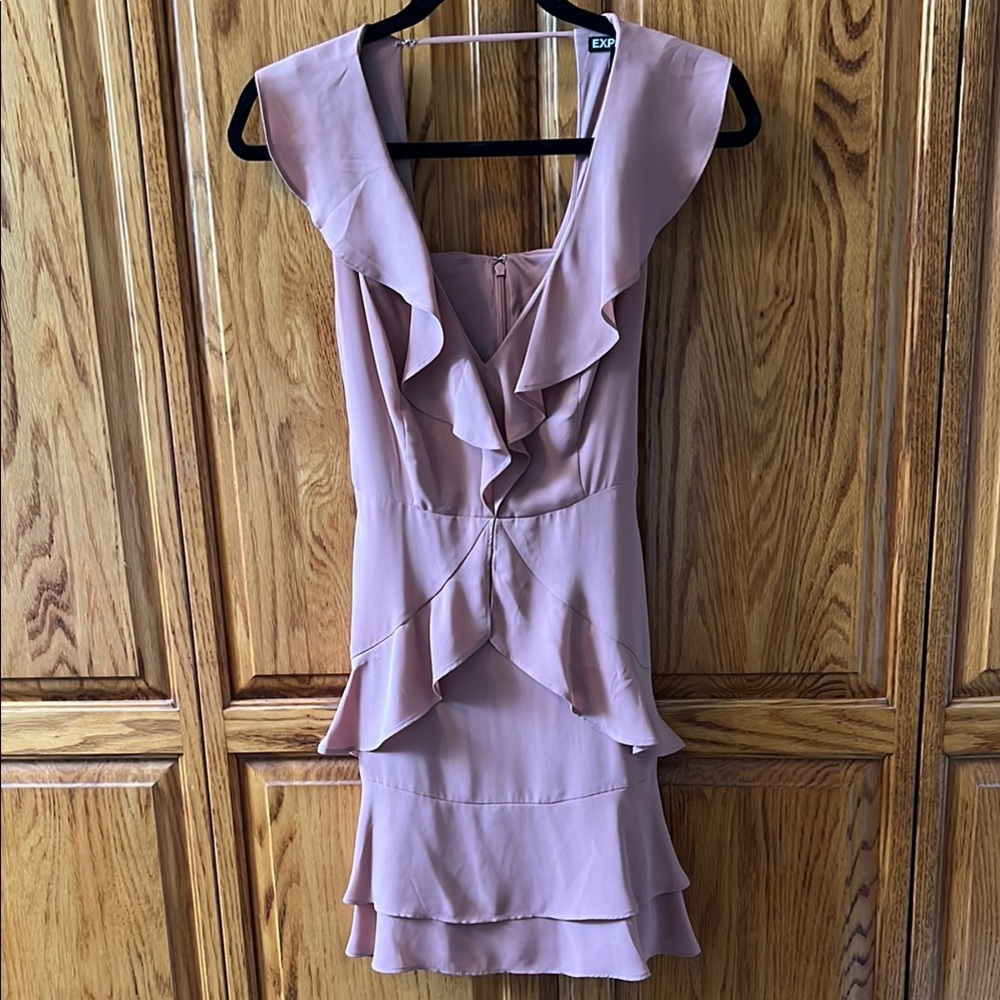 Express dusty rose Ruffled Tiered Mini Dress